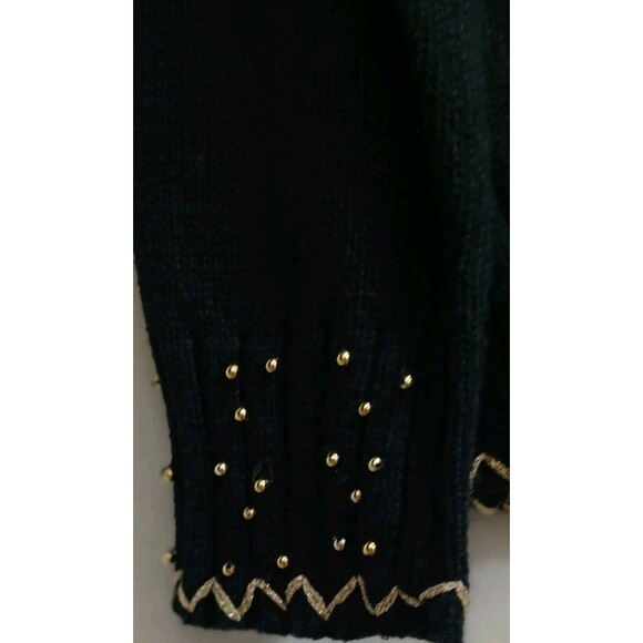 Vintage Reference Point All Points Black Gold Embellished Cardigan Sweater Med - Picture 9 of 11